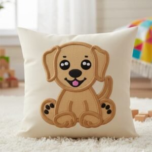 Puppy applique embroidery design on a pillow